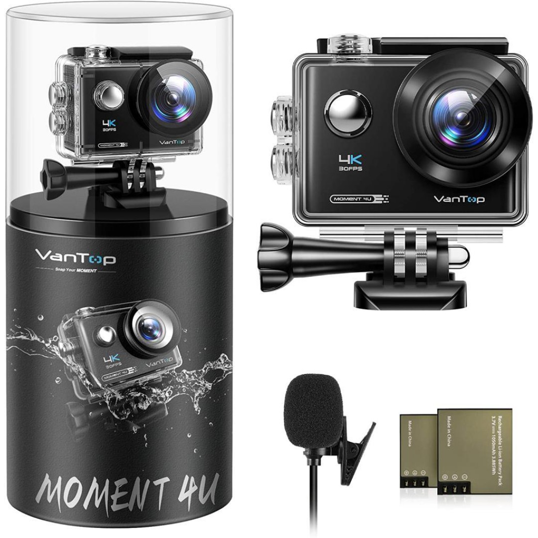 Vantop Moment 4U 4K Aksiyon Kamera 20MP Su Geçirmez + Çift Batarya + 170° Geniş Açı + EIS Görüntü Stabilizasyon + Uzaktan Kumanda + Dokunmatik Ekran