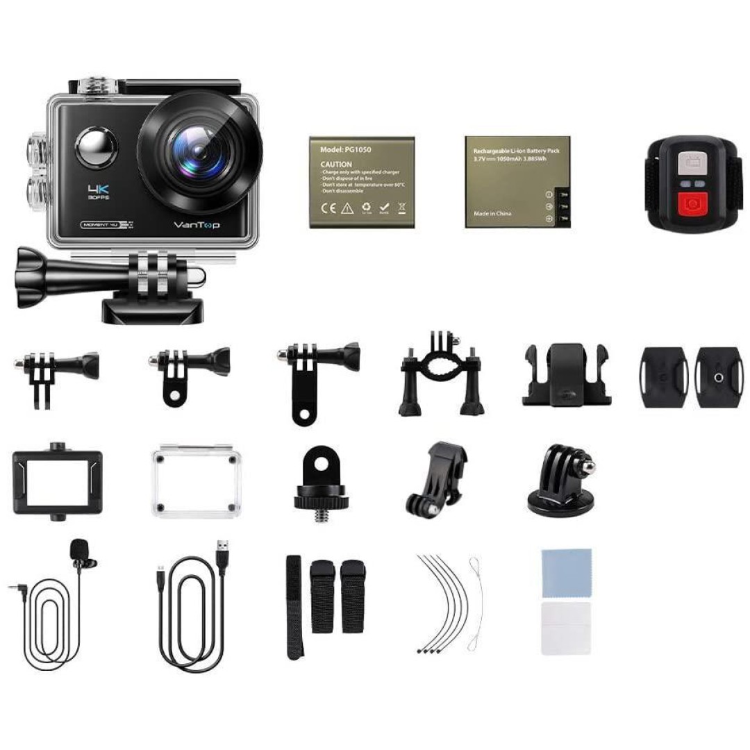 Vantop Moment 4U 4K Aksiyon Kamera 20MP Su Geçirmez + Çift Batarya + 170° Geniş Açı + EIS Görüntü Stabilizasyon + Uzaktan Kumanda + Dokunmatik Ekran